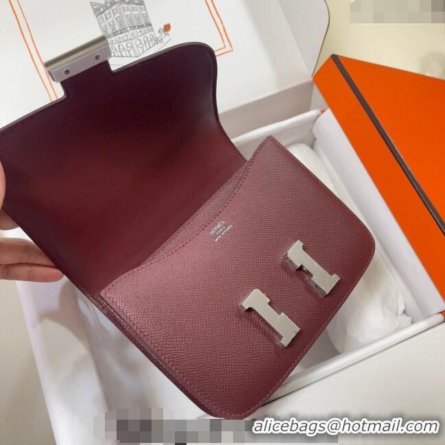 Well Crafted Hermes Constance Mini Bag 18cm in Epsom Palm-Grained Leather 8057 Bordeaux Red/Silver 2024 (Half Handmade)