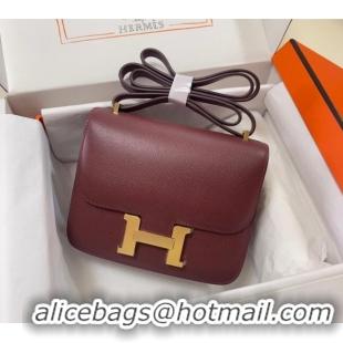 Top Design Hermes Constance Mini Bag 18cm in Epsom Palm-Grained Leather 8057 Bordeaux Red/Gold 2024 (Half Handmade)