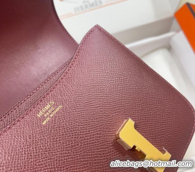 Top Design Hermes Constance Mini Bag 18cm in Epsom Palm-Grained Leather 8057 Bordeaux Red/Gold 2024 (Half Handmade)