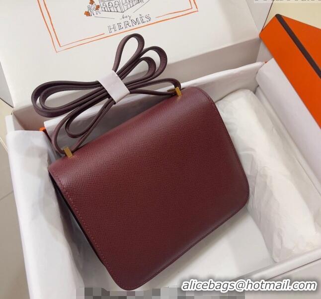 Top Design Hermes Constance Mini Bag 18cm in Epsom Palm-Grained Leather 8057 Bordeaux Red/Gold 2024 (Half Handmade)