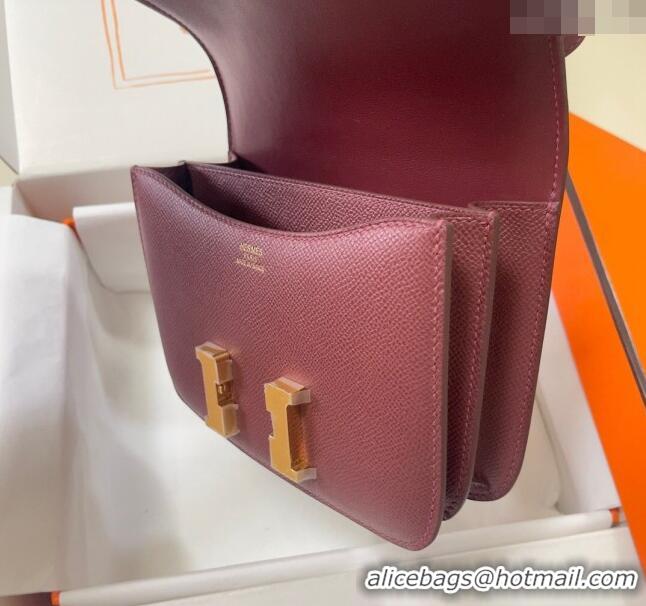 Top Design Hermes Constance Mini Bag 18cm in Epsom Palm-Grained Leather 8057 Bordeaux Red/Gold 2024 (Half Handmade)