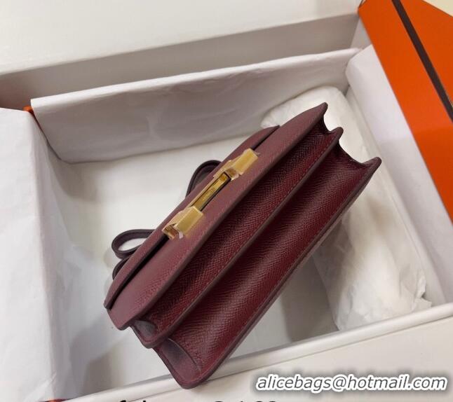 Top Design Hermes Constance Mini Bag 18cm in Epsom Palm-Grained Leather 8057 Bordeaux Red/Gold 2024 (Half Handmade)