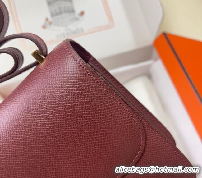 Top Design Hermes Constance Mini Bag 18cm in Epsom Palm-Grained Leather 8057 Bordeaux Red/Gold 2024 (Half Handmade)