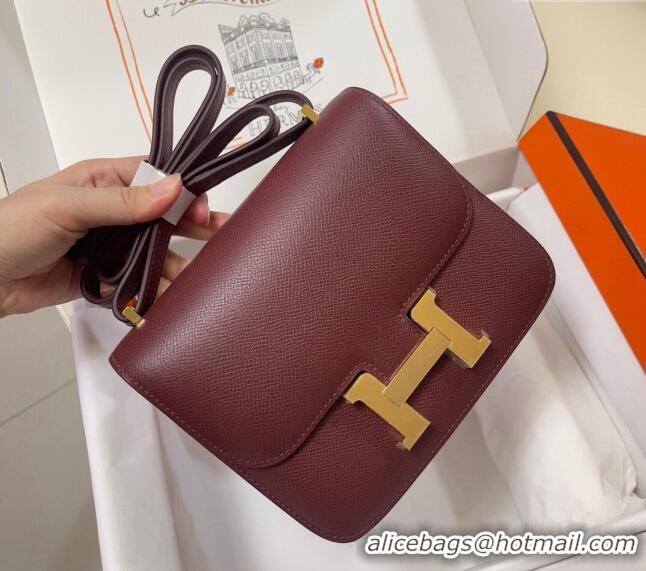 Top Design Hermes Constance Mini Bag 18cm in Epsom Palm-Grained Leather 8057 Bordeaux Red/Gold 2024 (Half Handmade)