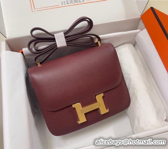 Top Design Hermes Constance Mini Bag 18cm in Epsom Palm-Grained Leather 8057 Bordeaux Red/Gold 2024 (Half Handmade)