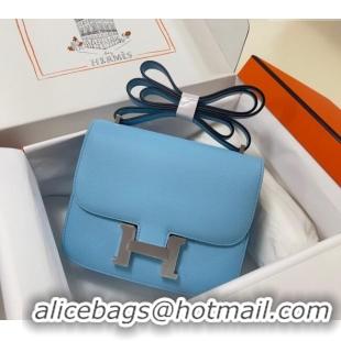 Cheapest Hermes Constance Mini Bag 18cm in Epsom Palm-Grained Leather 8057 Candy Blue/Silver 2024 (Half Handmade)