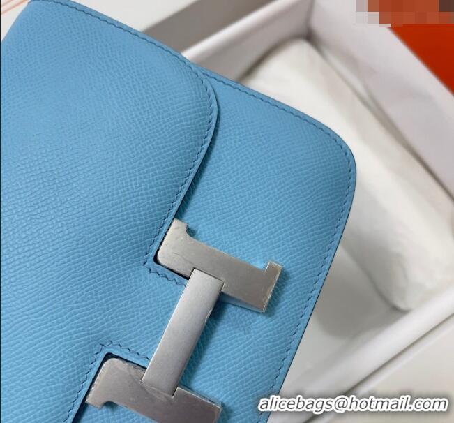 Cheapest Hermes Constance Mini Bag 18cm in Epsom Palm-Grained Leather 8057 Candy Blue/Silver 2024 (Half Handmade)