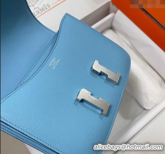 Cheapest Hermes Constance Mini Bag 18cm in Epsom Palm-Grained Leather 8057 Candy Blue/Silver 2024 (Half Handmade)