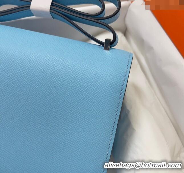 Cheapest Hermes Constance Mini Bag 18cm in Epsom Palm-Grained Leather 8057 Candy Blue/Silver 2024 (Half Handmade)