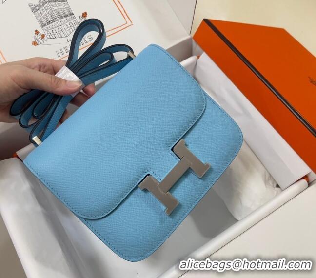 Cheapest Hermes Constance Mini Bag 18cm in Epsom Palm-Grained Leather 8057 Candy Blue/Silver 2024 (Half Handmade)