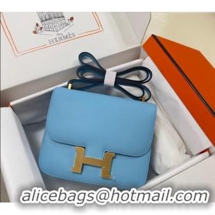 Well Crafted Hermes Constance Mini Bag 18cm in Epsom Palm-Grained Leather 8057 Candy Blue/Gold 2024 (Half Handmade)