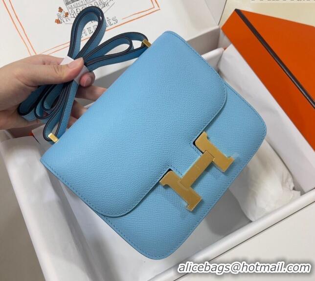 Well Crafted Hermes Constance Mini Bag 18cm in Epsom Palm-Grained Leather 8057 Candy Blue/Gold 2024 (Half Handmade)