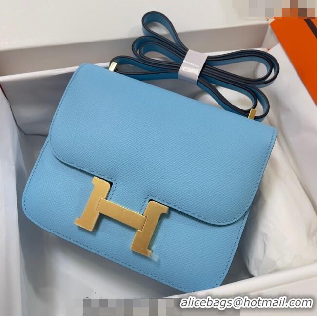 Well Crafted Hermes Constance Mini Bag 18cm in Epsom Palm-Grained Leather 8057 Candy Blue/Gold 2024 (Half Handmade)