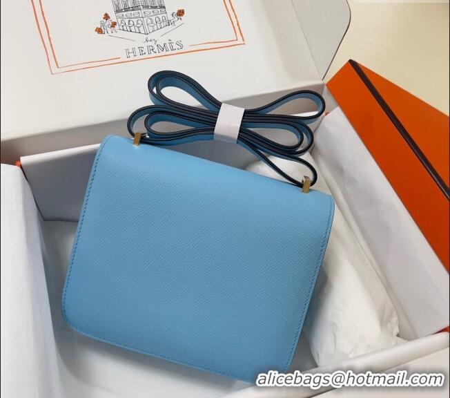 Well Crafted Hermes Constance Mini Bag 18cm in Epsom Palm-Grained Leather 8057 Candy Blue/Gold 2024 (Half Handmade)