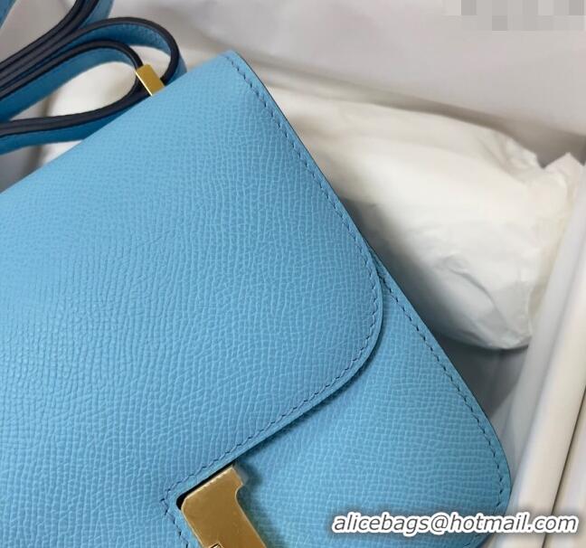 Well Crafted Hermes Constance Mini Bag 18cm in Epsom Palm-Grained Leather 8057 Candy Blue/Gold 2024 (Half Handmade)