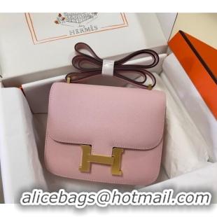 Best Price Hermes Constance Mini Bag 18cm in Epsom Palm-Grained Leather 8057 3Q Sakura Pink/Gold 2024 (Half Handmade)