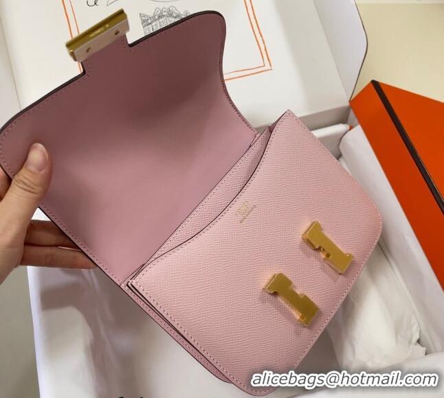 Best Price Hermes Constance Mini Bag 18cm in Epsom Palm-Grained Leather 8057 3Q Sakura Pink/Gold 2024 (Half Handmade)