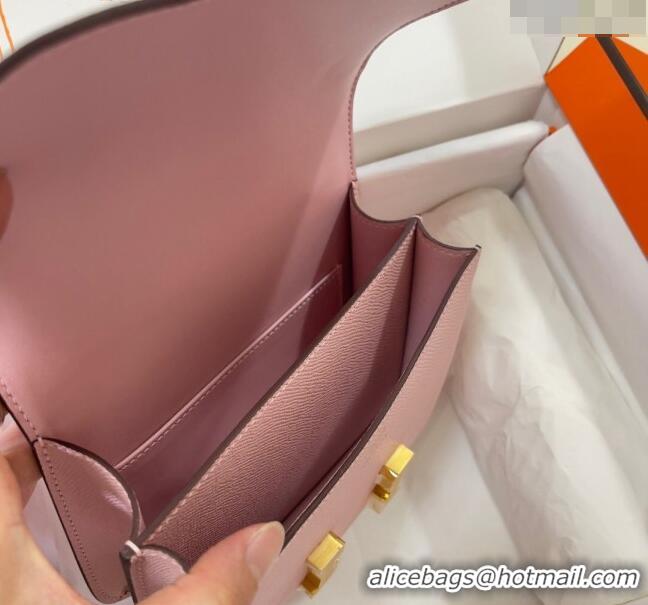 Best Price Hermes Constance Mini Bag 18cm in Epsom Palm-Grained Leather 8057 3Q Sakura Pink/Gold 2024 (Half Handmade)