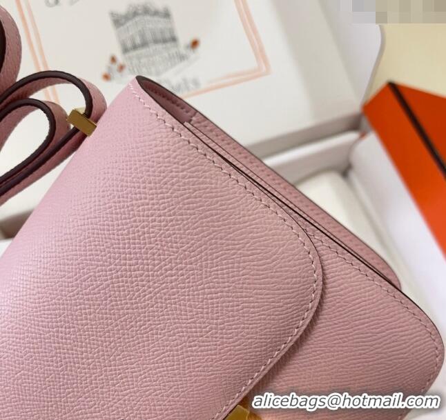 Best Price Hermes Constance Mini Bag 18cm in Epsom Palm-Grained Leather 8057 3Q Sakura Pink/Gold 2024 (Half Handmade)