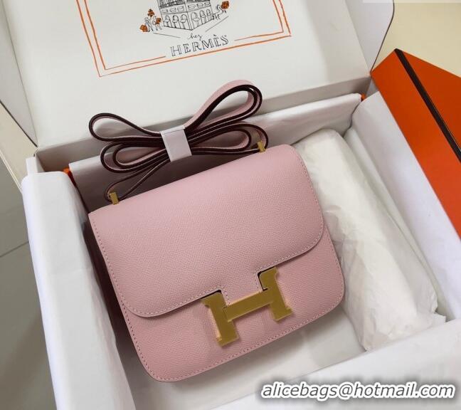 Best Price Hermes Constance Mini Bag 18cm in Epsom Palm-Grained Leather 8057 3Q Sakura Pink/Gold 2024 (Half Handmade)