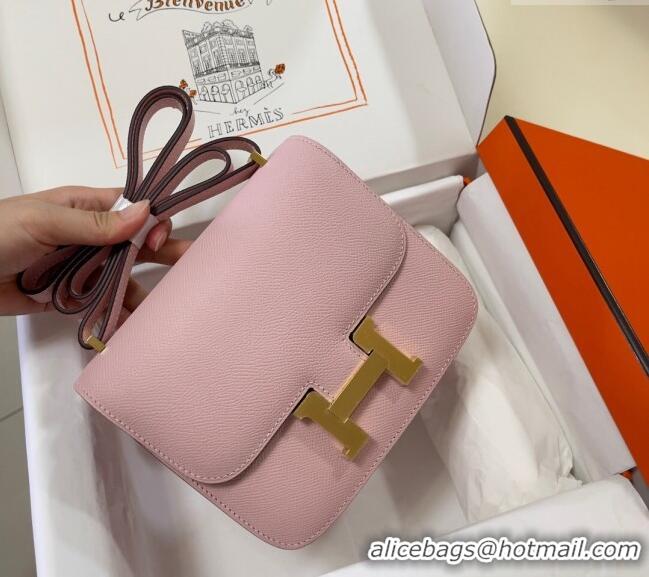 Best Price Hermes Constance Mini Bag 18cm in Epsom Palm-Grained Leather 8057 3Q Sakura Pink/Gold 2024 (Half Handmade)