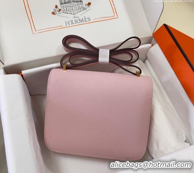 Best Price Hermes Constance Mini Bag 18cm in Epsom Palm-Grained Leather 8057 3Q Sakura Pink/Gold 2024 (Half Handmade)