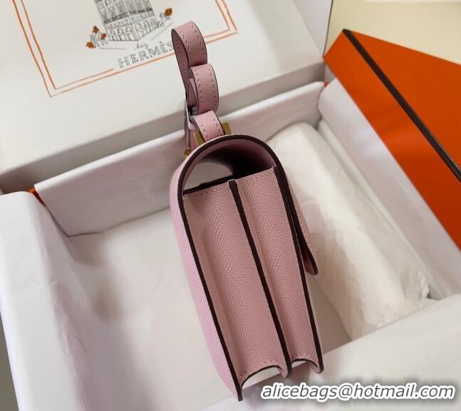 Best Price Hermes Constance Mini Bag 18cm in Epsom Palm-Grained Leather 8057 3Q Sakura Pink/Gold 2024 (Half Handmade)