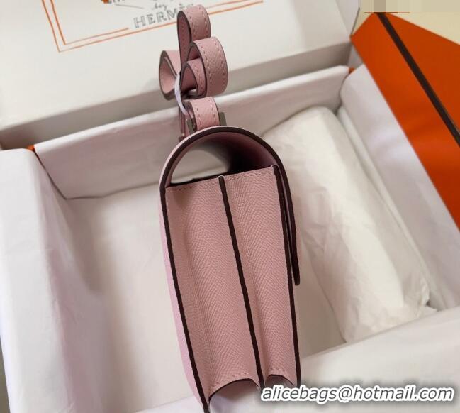 New Cheap Hermes Constance Mini Bag 18cm in Epsom Palm-Grained Leather 8057 3Q Sakura Pink/Silver 2024 (Half Handmade)