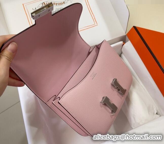 New Cheap Hermes Constance Mini Bag 18cm in Epsom Palm-Grained Leather 8057 3Q Sakura Pink/Silver 2024 (Half Handmade)