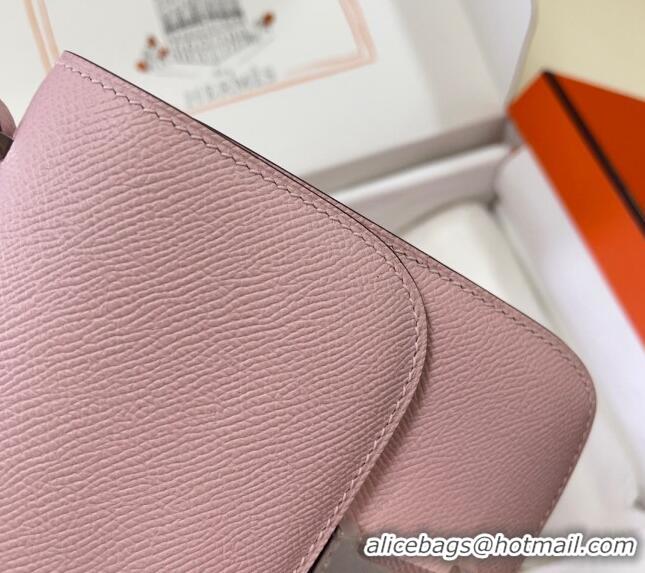 New Cheap Hermes Constance Mini Bag 18cm in Epsom Palm-Grained Leather 8057 3Q Sakura Pink/Silver 2024 (Half Handmade)