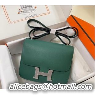 Cheapest Hermes Constance Mini Bag 18cm in Epsom Palm-Grained Leather 8057 Peacock Green/Silver 2024 (Half Handmade)