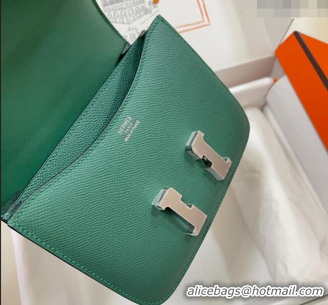 Cheapest Hermes Constance Mini Bag 18cm in Epsom Palm-Grained Leather 8057 Peacock Green/Silver 2024 (Half Handmade)