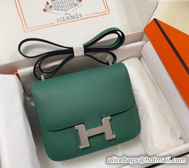 Cheapest Hermes Constance Mini Bag 18cm in Epsom Palm-Grained Leather 8057 Peacock Green/Silver 2024 (Half Handmade)