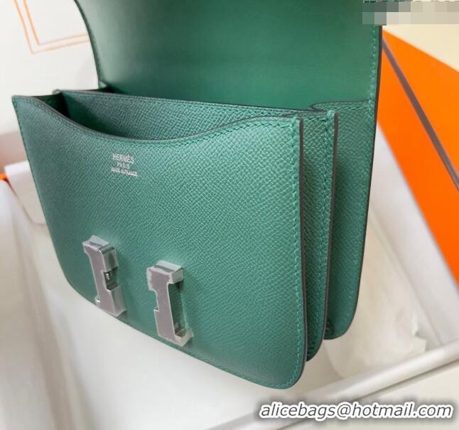 Cheapest Hermes Constance Mini Bag 18cm in Epsom Palm-Grained Leather 8057 Peacock Green/Silver 2024 (Half Handmade)