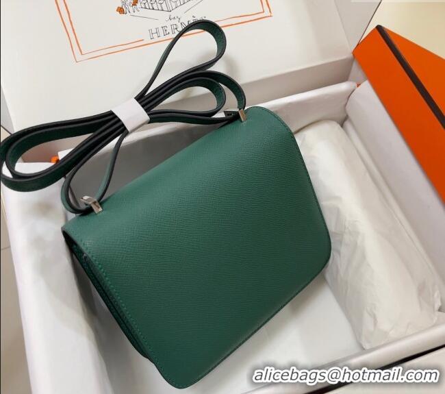 Cheapest Hermes Constance Mini Bag 18cm in Epsom Palm-Grained Leather 8057 Peacock Green/Silver 2024 (Half Handmade)