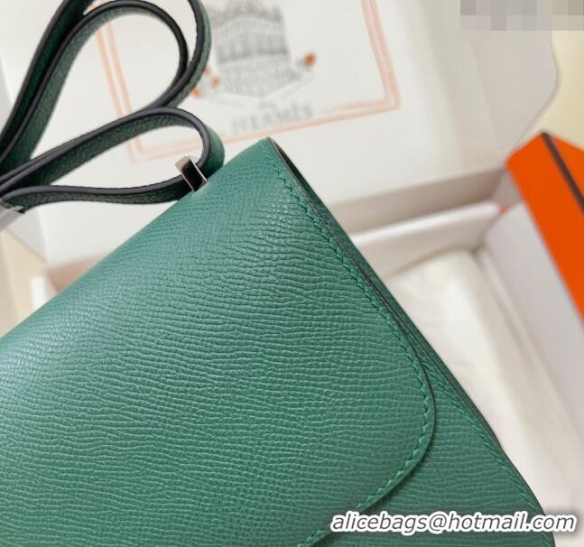 Cheapest Hermes Constance Mini Bag 18cm in Epsom Palm-Grained Leather 8057 Peacock Green/Silver 2024 (Half Handmade)