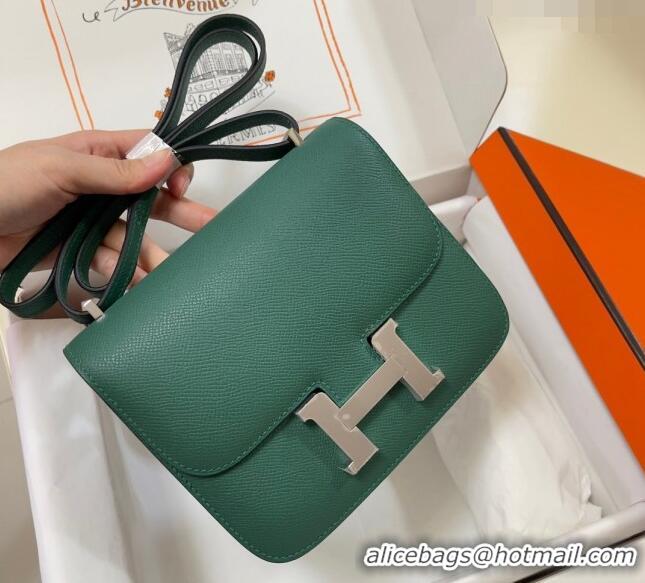 Cheapest Hermes Constance Mini Bag 18cm in Epsom Palm-Grained Leather 8057 Peacock Green/Silver 2024 (Half Handmade)