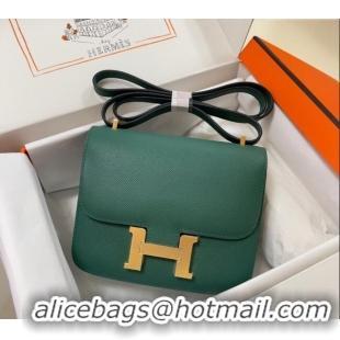 Most Popular Hermes Constance Mini Bag 18cm in Epsom Palm-Grained Leather 8057 Peacock Green/Gold 2024 (Half Handmade)