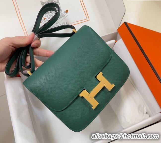 Most Popular Hermes Constance Mini Bag 18cm in Epsom Palm-Grained Leather 8057 Peacock Green/Gold 2024 (Half Handmade)