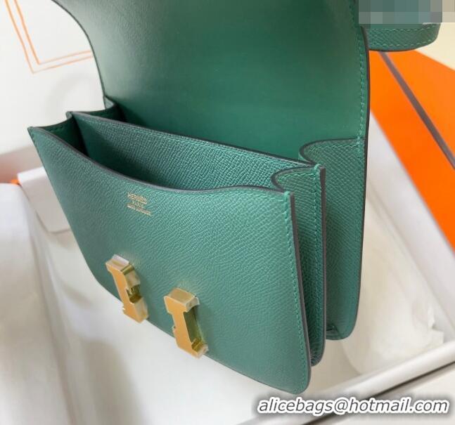 Most Popular Hermes Constance Mini Bag 18cm in Epsom Palm-Grained Leather 8057 Peacock Green/Gold 2024 (Half Handmade)