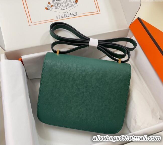 Most Popular Hermes Constance Mini Bag 18cm in Epsom Palm-Grained Leather 8057 Peacock Green/Gold 2024 (Half Handmade)