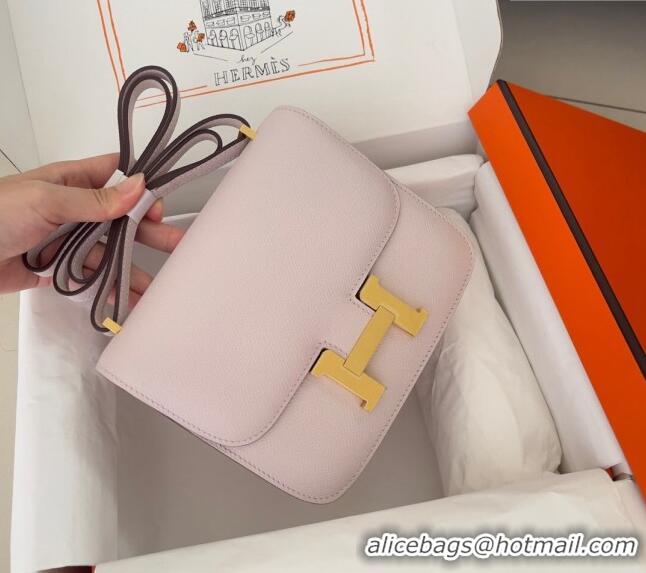 Famous Brand Hermes Constance Mini Bag 18cm in Epsom Palm-Grained Leather 8057 Dreamy Purple/Gold 2024 (Half Handmade)