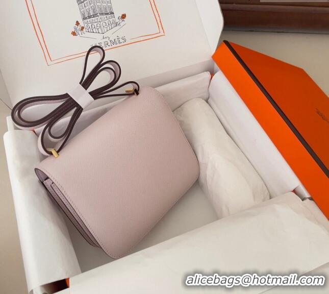 Famous Brand Hermes Constance Mini Bag 18cm in Epsom Palm-Grained Leather 8057 Dreamy Purple/Gold 2024 (Half Handmade)