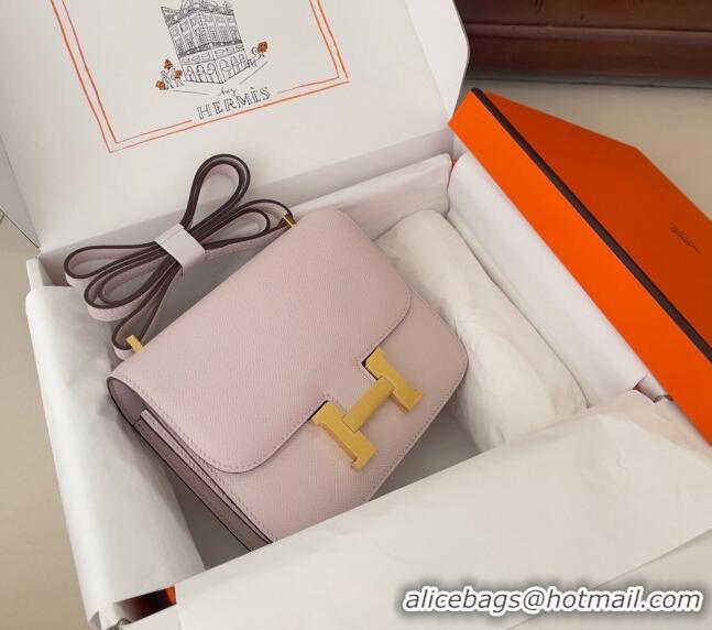 Famous Brand Hermes Constance Mini Bag 18cm in Epsom Palm-Grained Leather 8057 Dreamy Purple/Gold 2024 (Half Handmade)