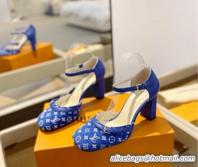 Feminine Louis Vuitton Mary Janes Pumps 8cm in Monogram Textile and Leather Blue 0724133