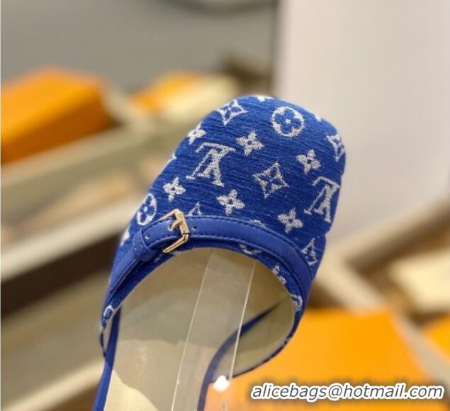 Feminine Louis Vuitton Mary Janes Pumps 8cm in Monogram Textile and Leather Blue 0724133