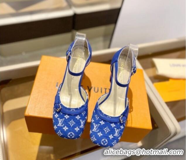 Feminine Louis Vuitton Mary Janes Pumps 8cm in Monogram Textile and Leather Blue 0724133