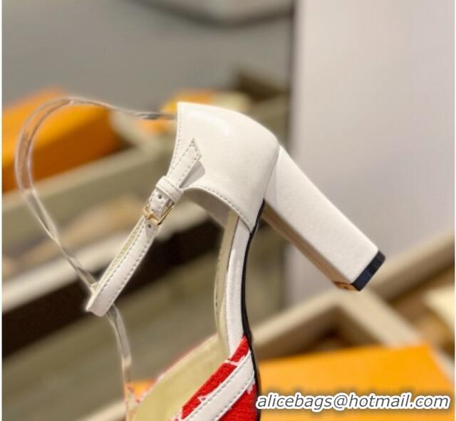 Grade Quality Louis Vuitton Mary Janes Pumps 8cm in Monogram Textile and Leather Red/White 724134 