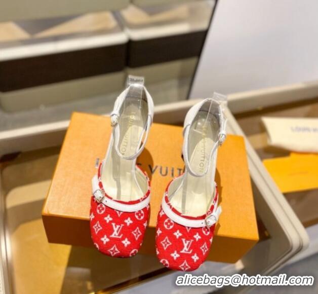 Grade Quality Louis Vuitton Mary Janes Pumps 8cm in Monogram Textile and Leather Red/White 724134 