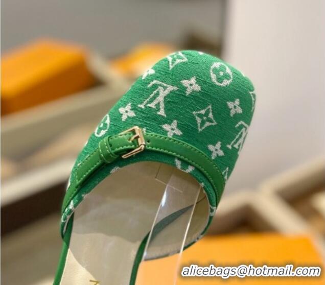 Top Grade Louis Vuitton Mary Janes Pumps 8cm in Monogram Textile and Leather Green 724135 